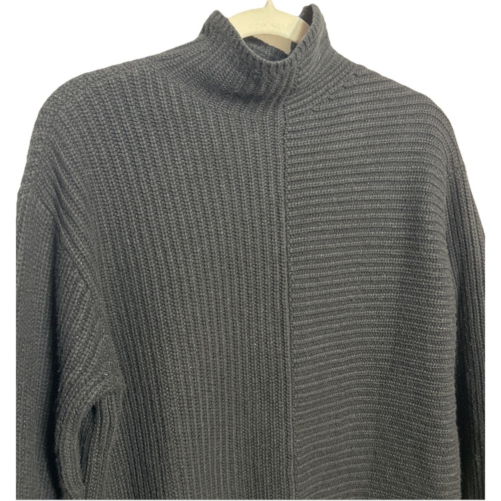 Theory Mixed Texture Ribbed Sweater Merino Wool Blend Black Size P